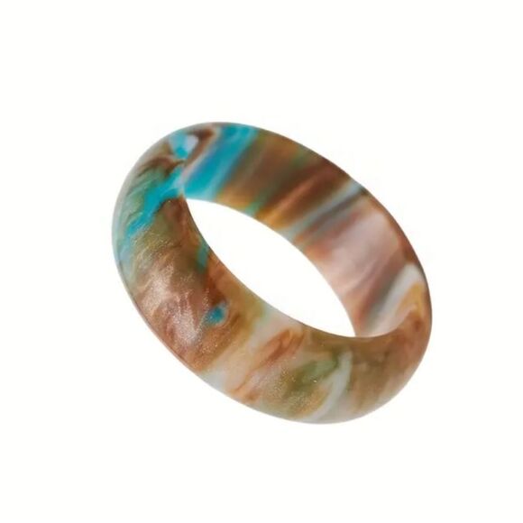 Men's Turquoise and Brown marble resin Ring sz 10 - Picture 3 of 6